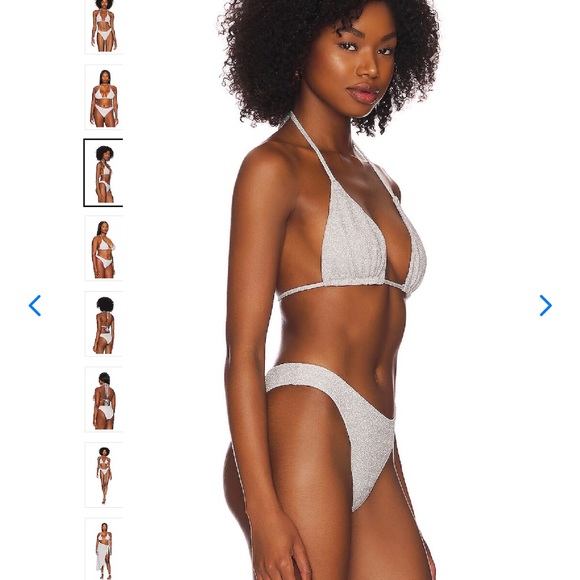 NWT Good American Silver Sparkle Tiny Ties Bikini Top Size 2 Medium Triangle - Picture 3 of 8